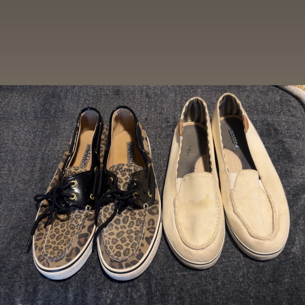 Sperry Leopard Print and Cream Slip-On Shoes